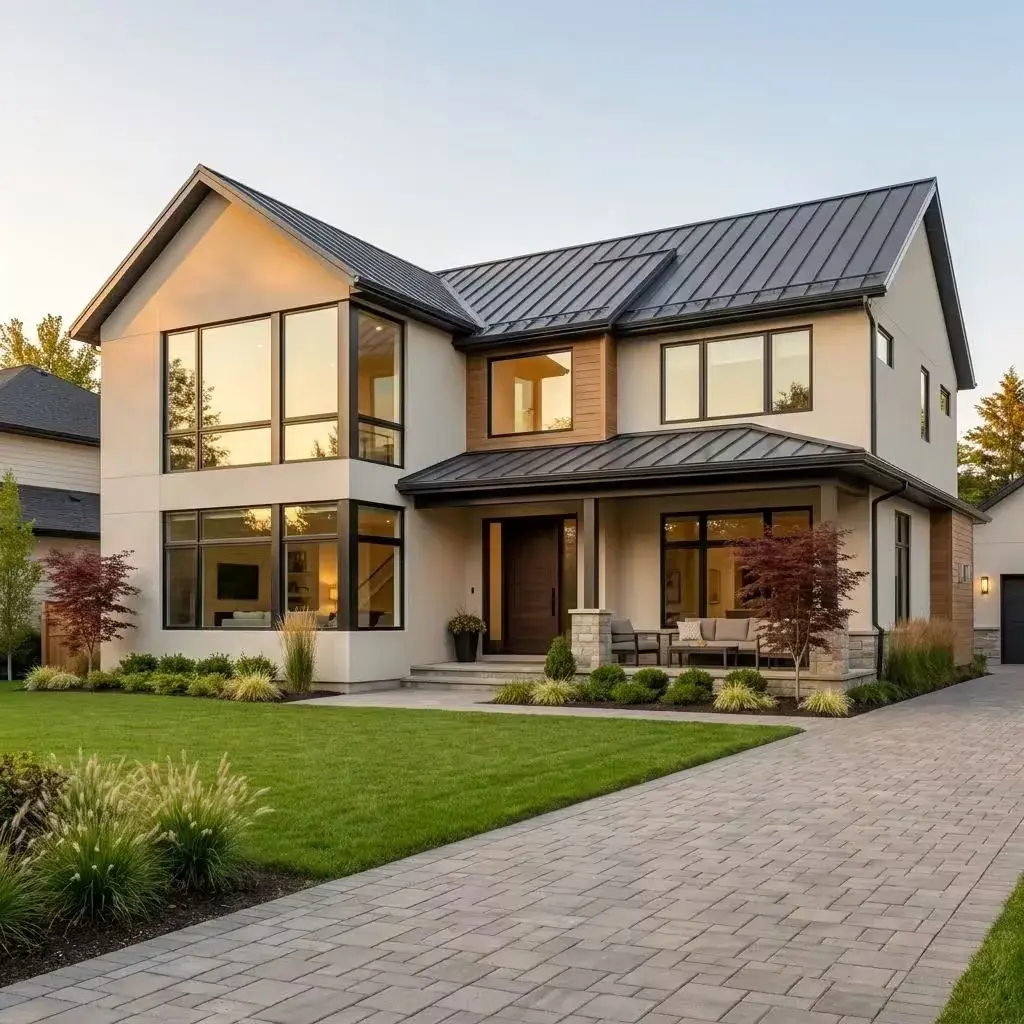 Modern building windows at dusk with LLumar Low-Emissivity solar control window film