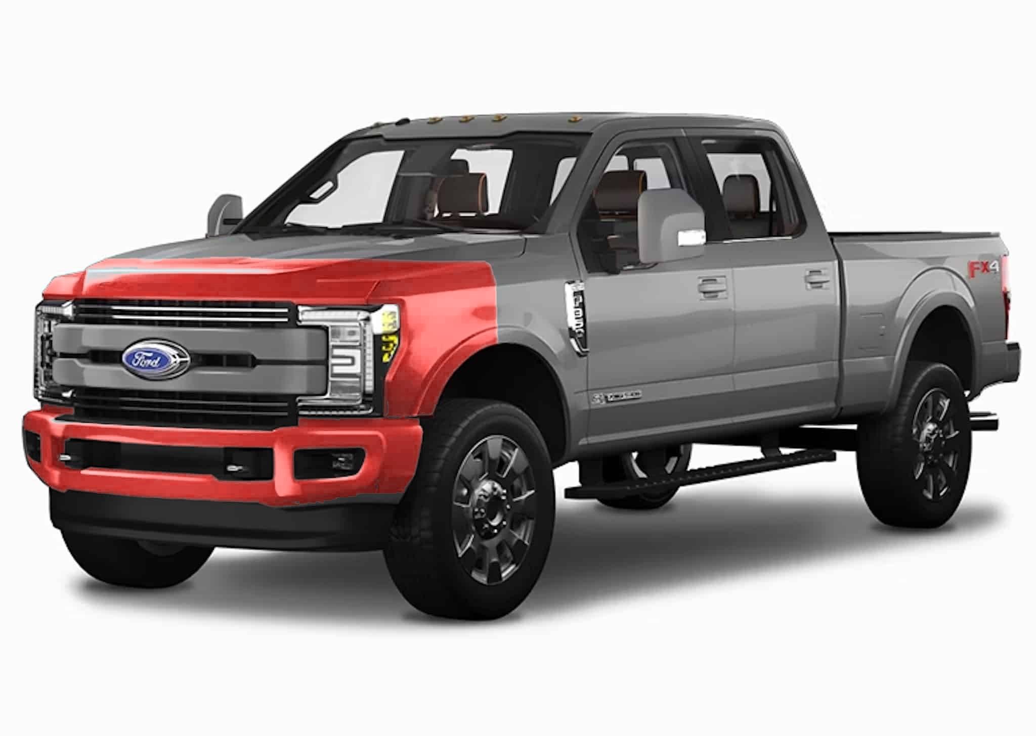 South Dakota Package PPF on a pickup — full front bumper, 18-inch hood band, and partial fenders highlighted — front view